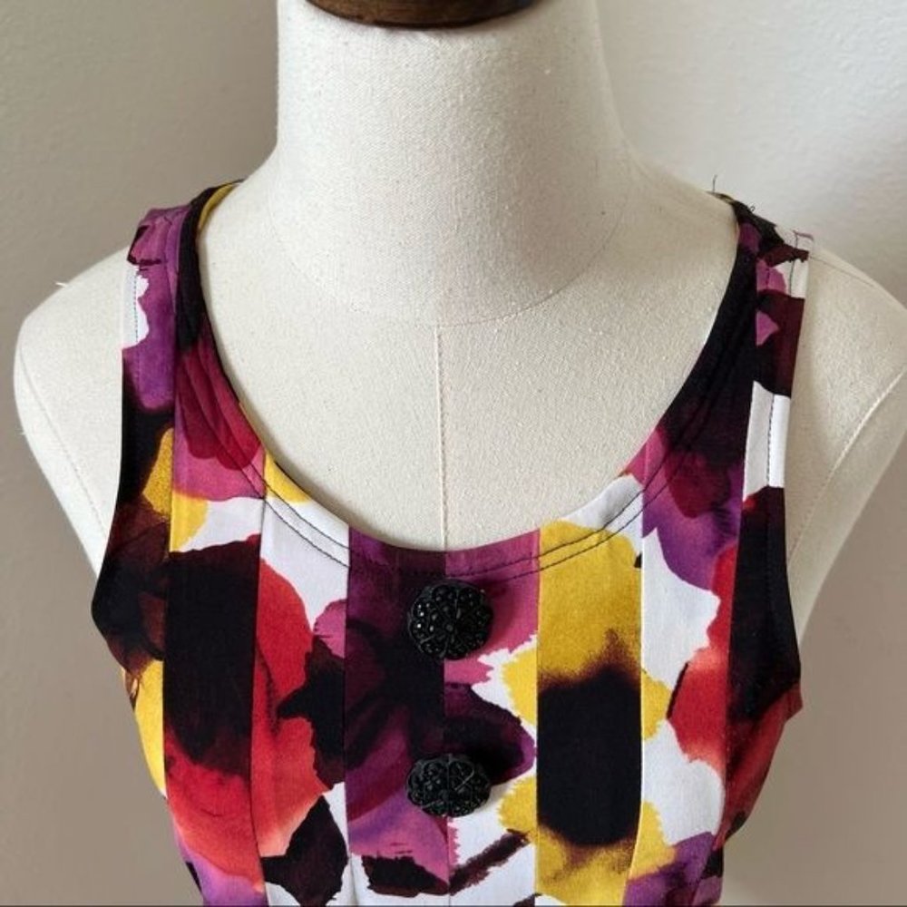 Dress Womens Small Multi-Colored Floral Print Pockets Stretch Sleeveless - Picture 6 of 15